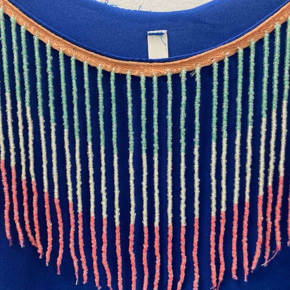 Sage blue mini dress with beautiful beaded detailing at neck size small - Picture 3 of 5